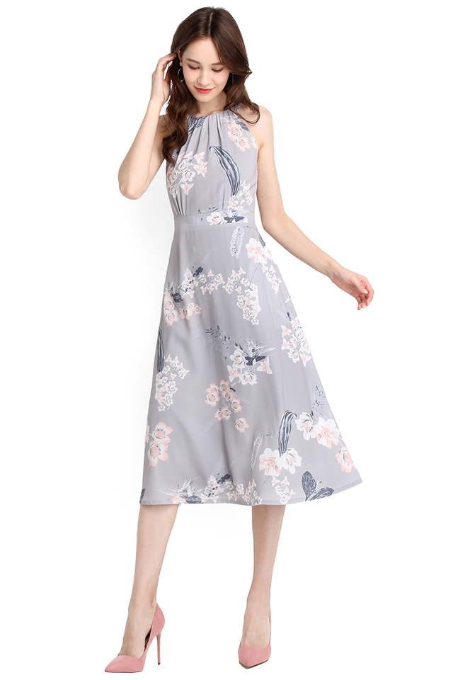 Timeless Beauty Dress In Grey Florals