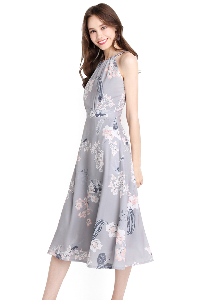Timeless Beauty Dress In Grey Florals