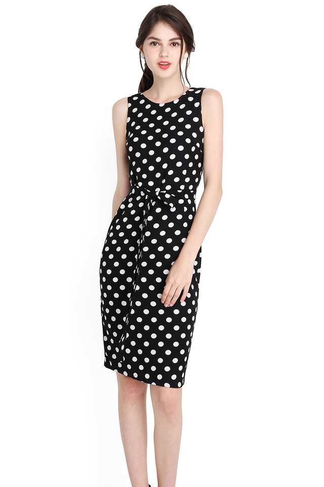 Delicate Silhouette Dress In Black Polka Dots