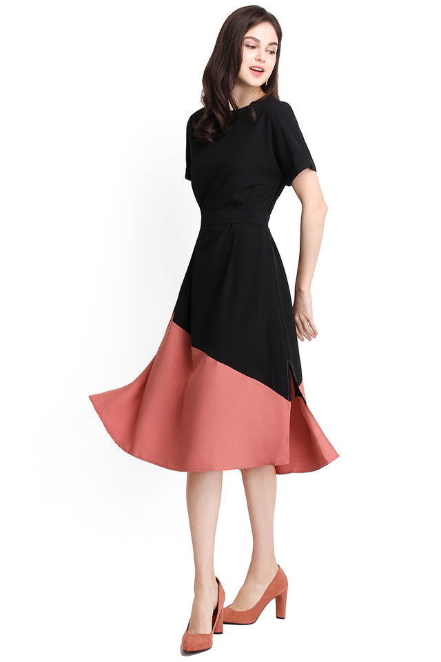 Positively Upbeat Dress In Black Pink