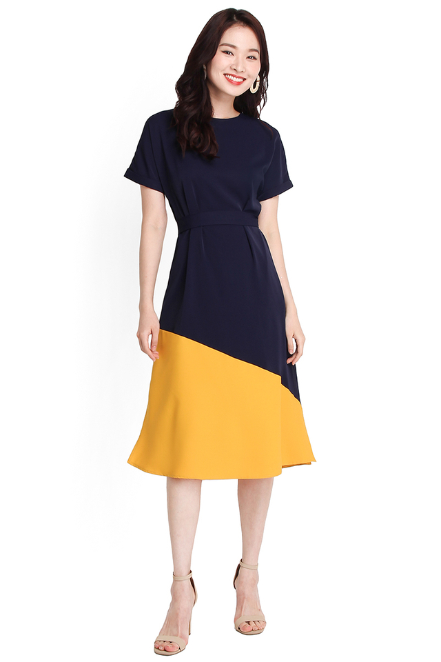 Positively Upbeat Dress In Blue Yellow