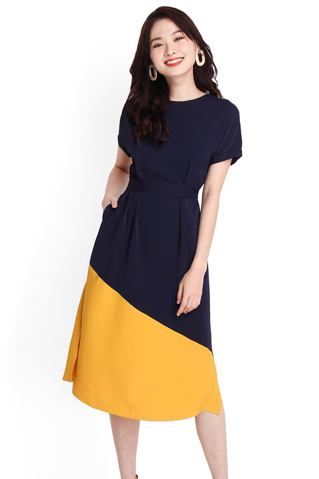 Positively Upbeat Dress In Blue Yellow