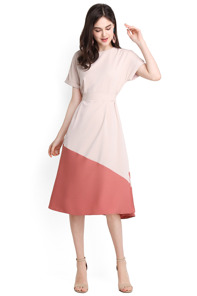 Positively Upbeat Dress In Sand Rose