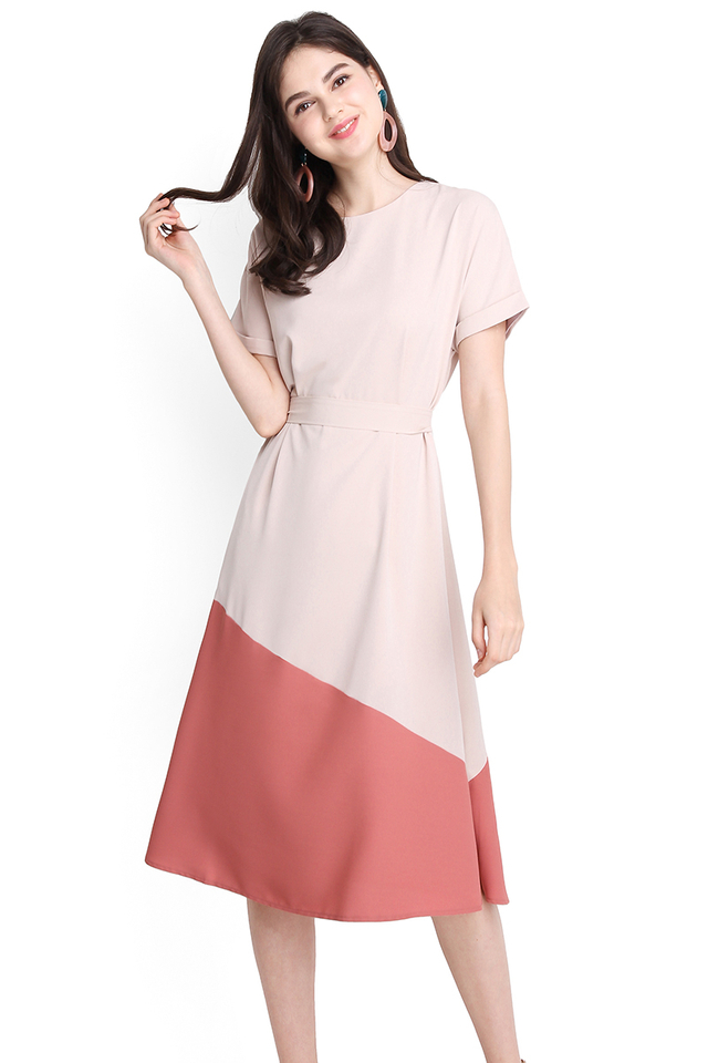 Positively Upbeat Dress In Sand Rose