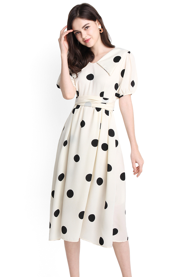 Romance In The Rain Dress In Cream Polka Dots