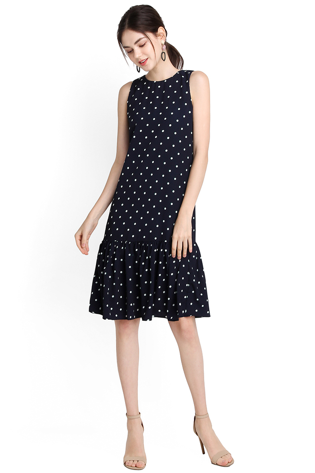 Sprinkles Party Dress In Blue Polka Dots