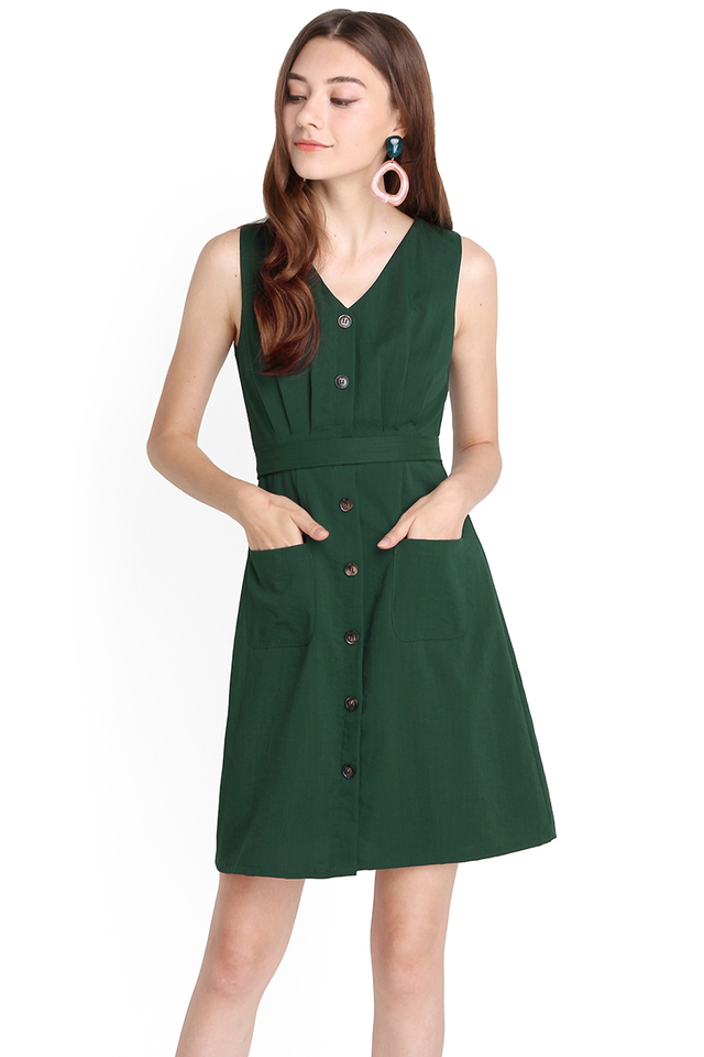 Forest Fauna Dress In Forest Green