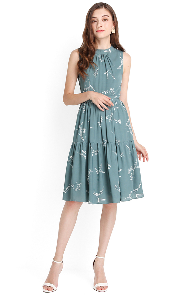 Twirling Into Spring Dress In Jade Prints