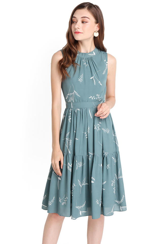 Twirling Into Spring Dress In Jade Prints