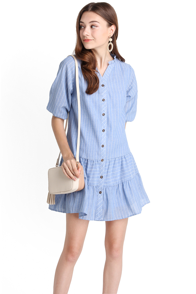 Spring Vacation Dress In Blue Stripes