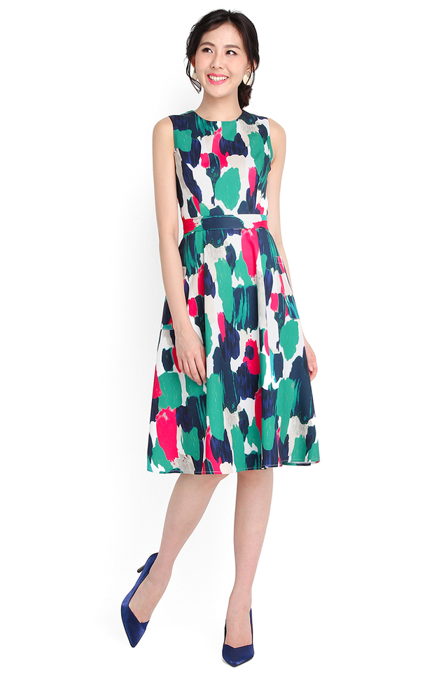 Claude Monet Dress In Abstract Prints