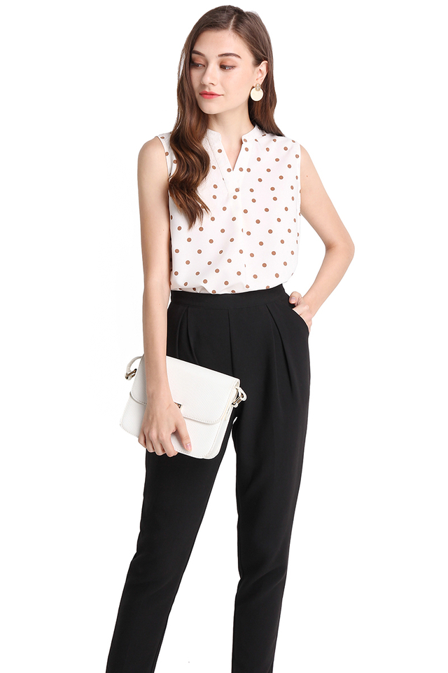 In Tune With Nature Top In Cream Polka Dots
