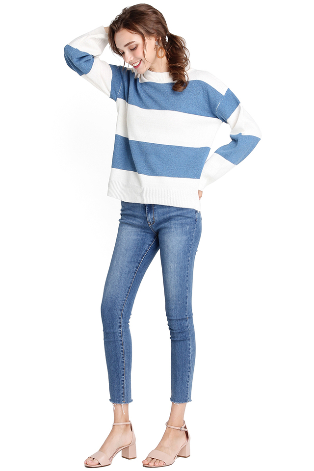 Cosy Weekend Top In Blue Stripes