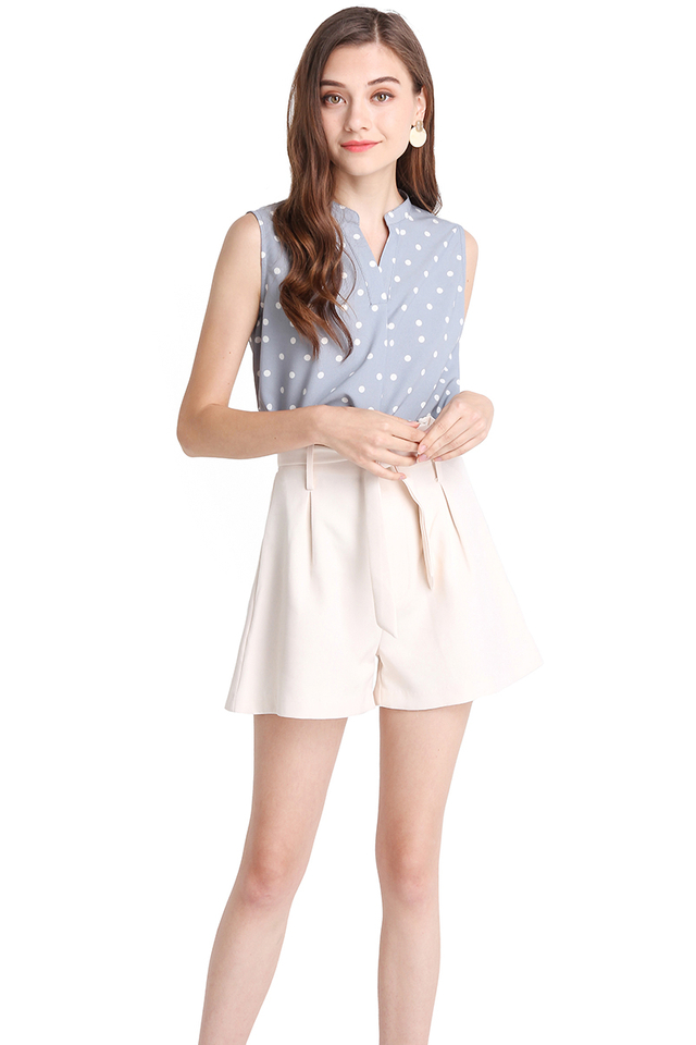 In Tune With Nature Top In Blue Polka Dots
