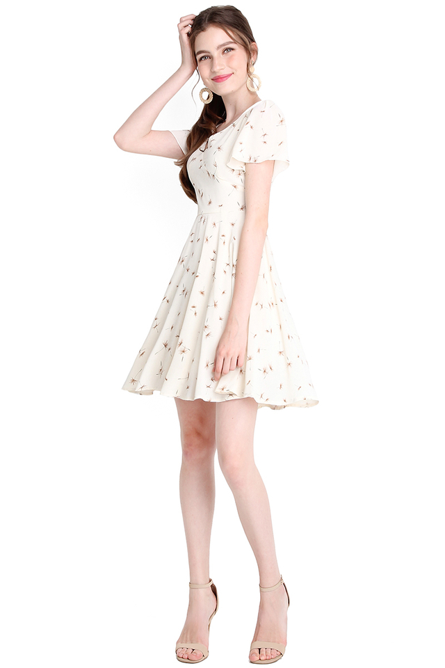 Spring Accent Dress In Ivory Dandelions