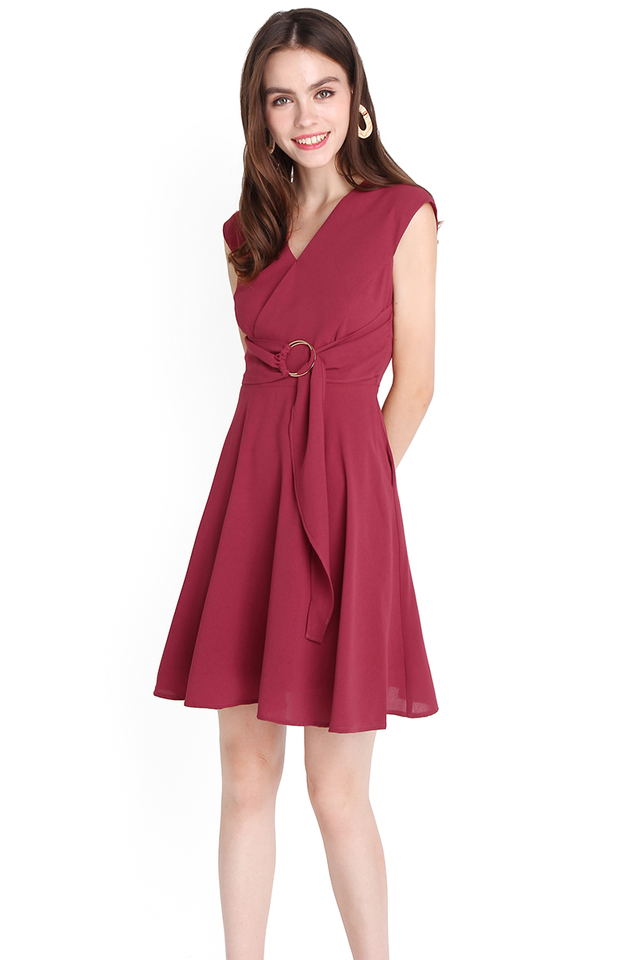 Folds Of Intricacy Dress In Wine Red