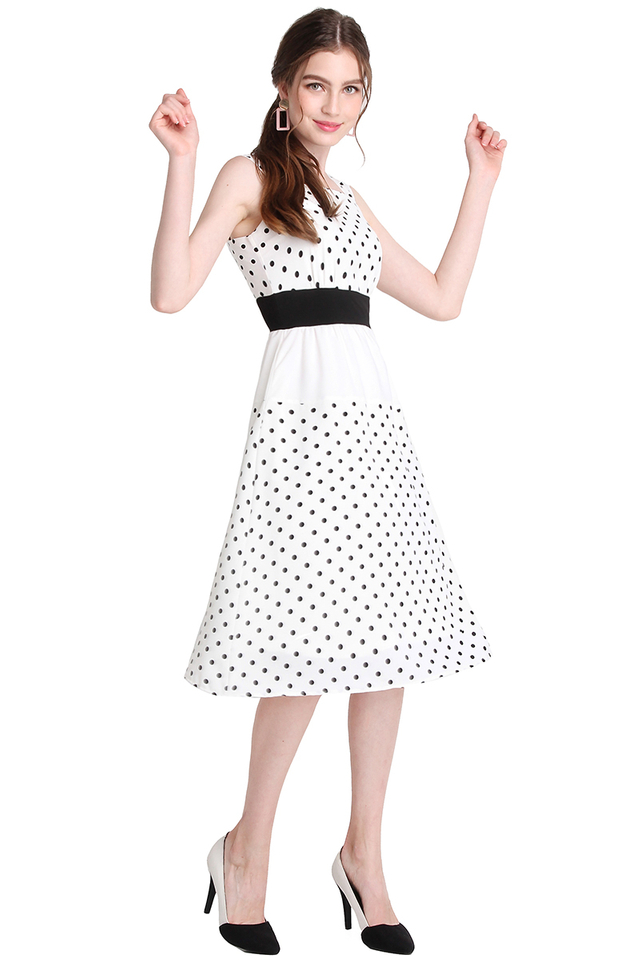 Starry Nights Dress In White Dots