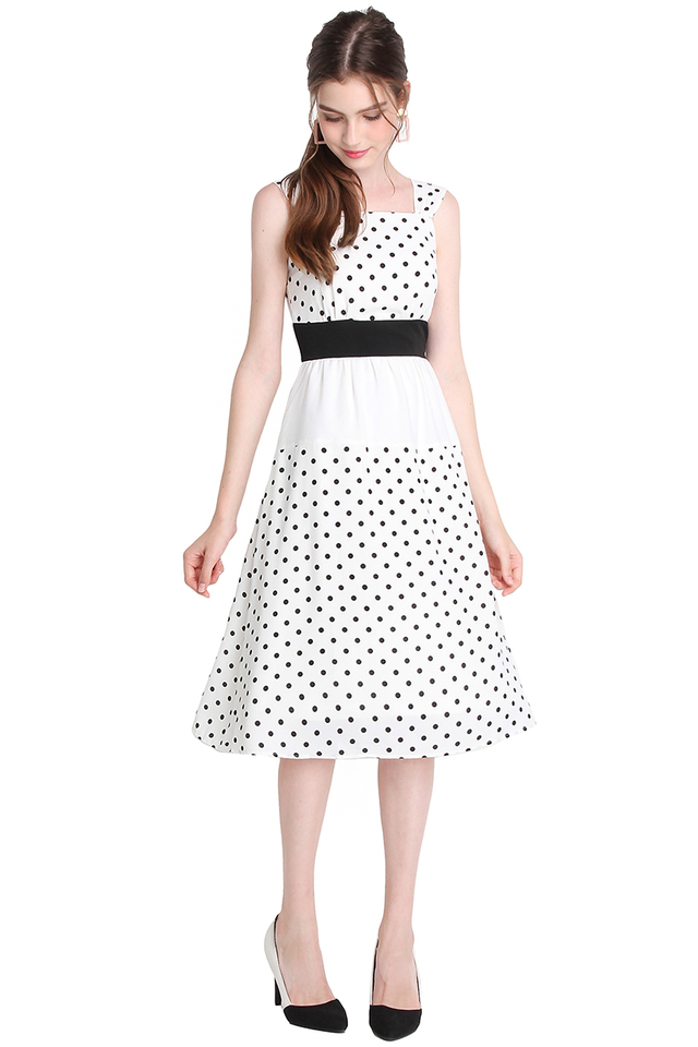 Starry Nights Dress In White Dots