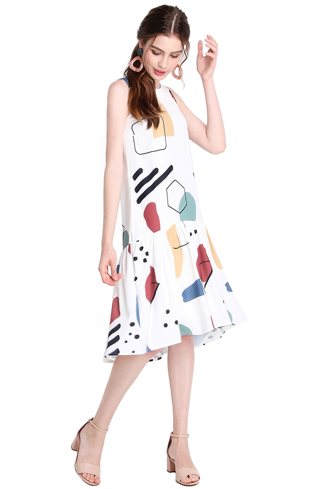 Out Of The Box Dress In White Prints