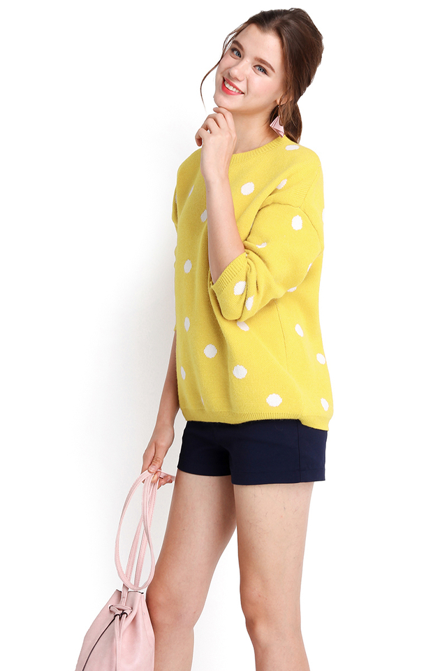Winter Holiday Top In Yellow Polka Dots