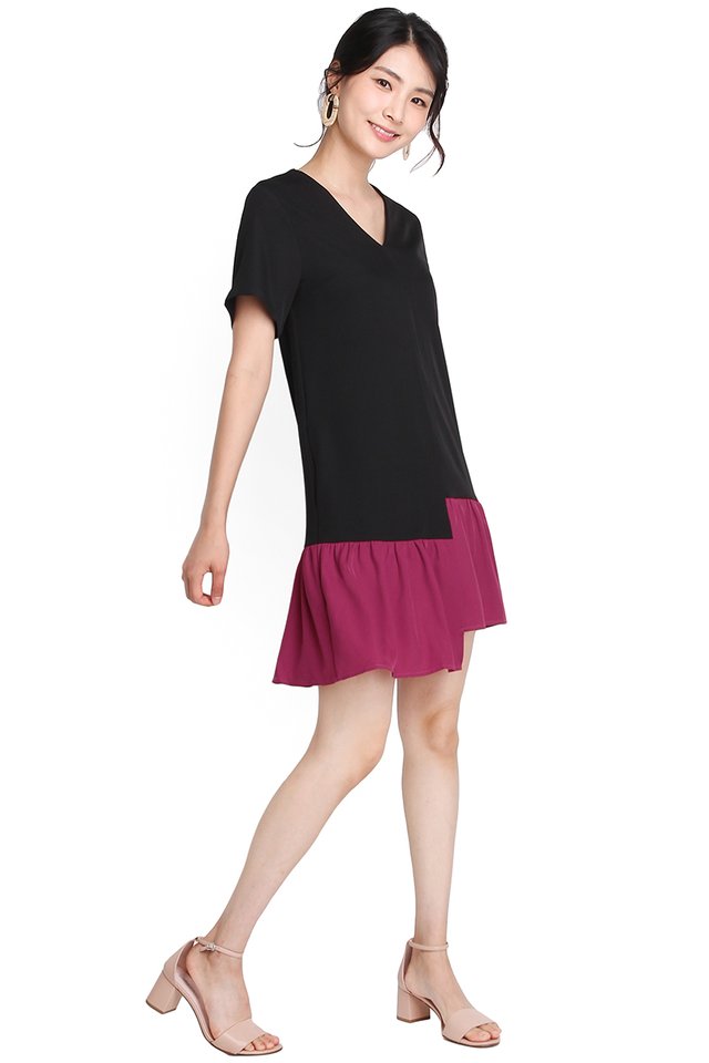 Highs And Lows Dress In Black Magenta