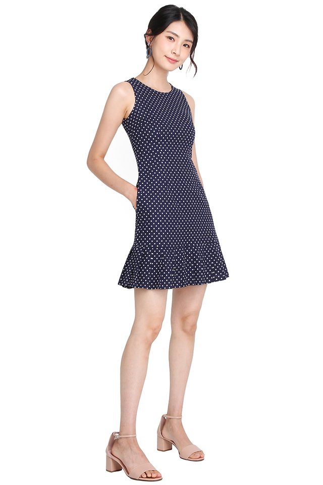 Off To A Good Start Dress In Blue Dots