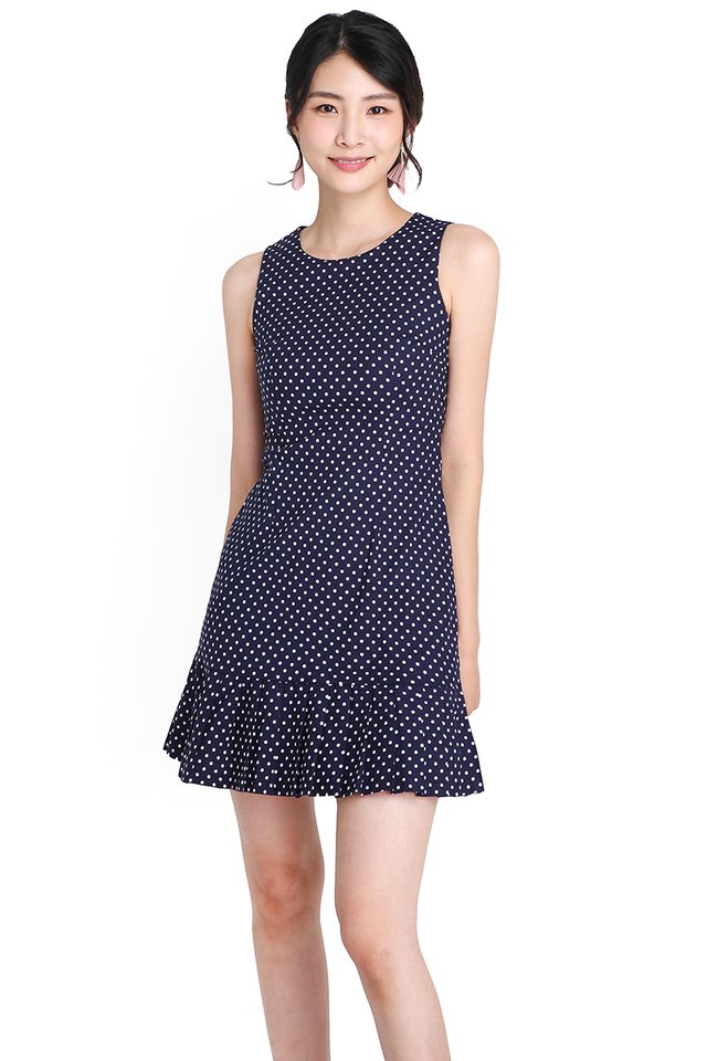 Off To A Good Start Dress In Blue Dots