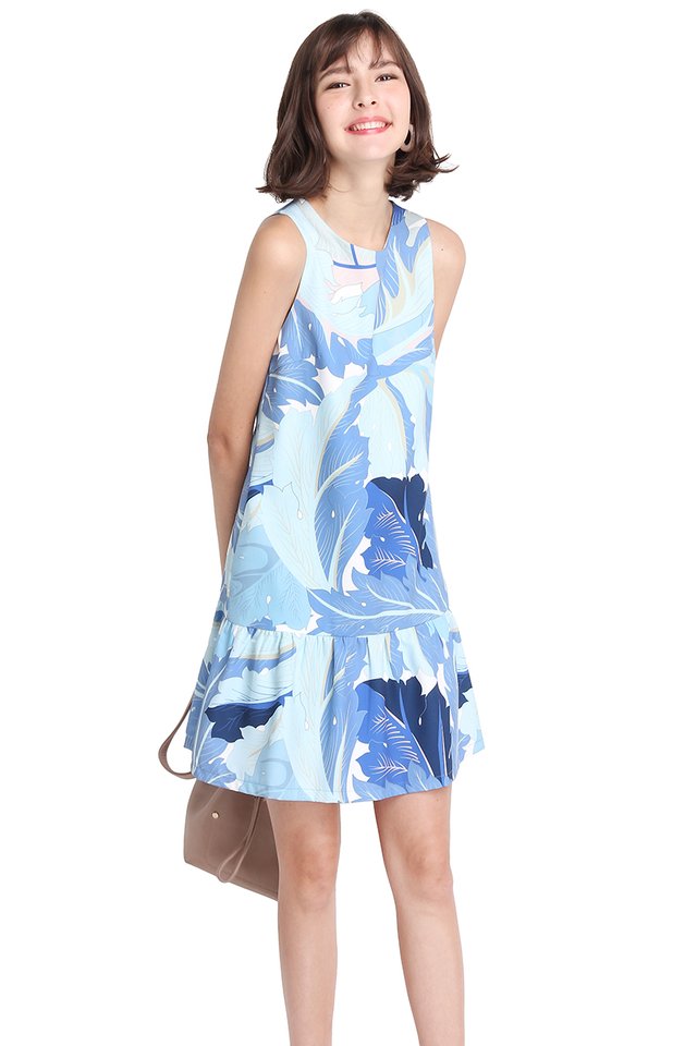 Tropical Adventure Dress In Blue Prints