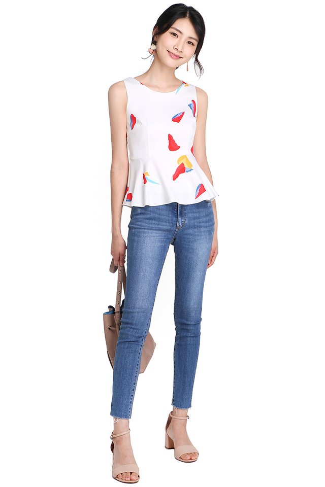 Secretly Coveted Top In White Prints