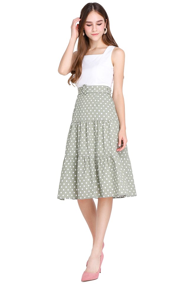 Innocent Charmer Dress In Olive Dots