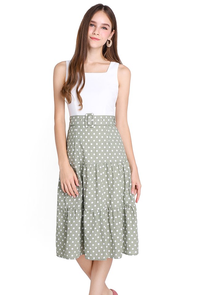 Innocent Charmer Dress In Olive Dots