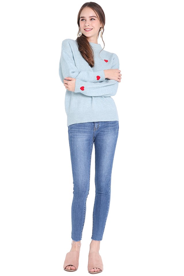 Happy Hearts Pullover In Sky Blue