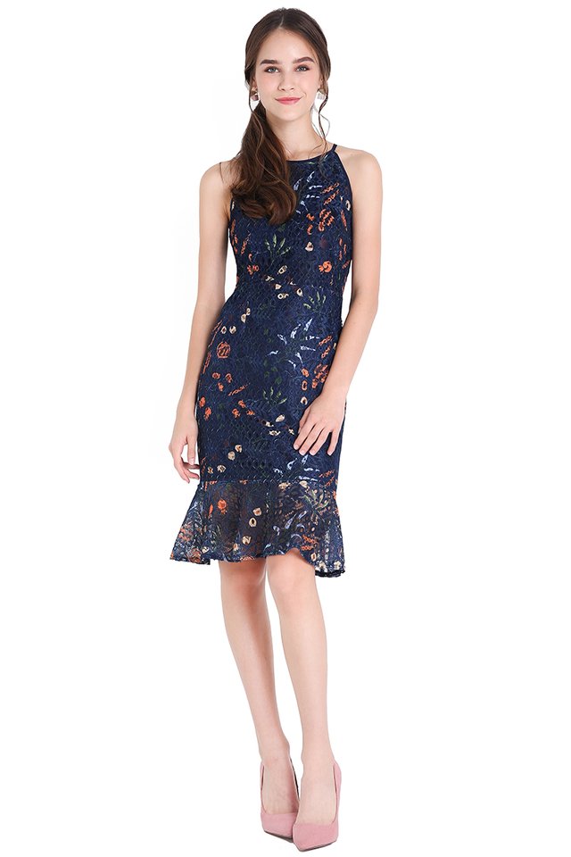 Whimsical Blooms Dress In Navy Blue
