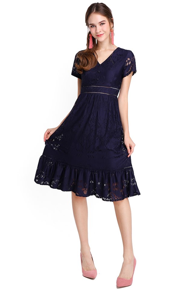 French Chateau Dress In Navy Blue