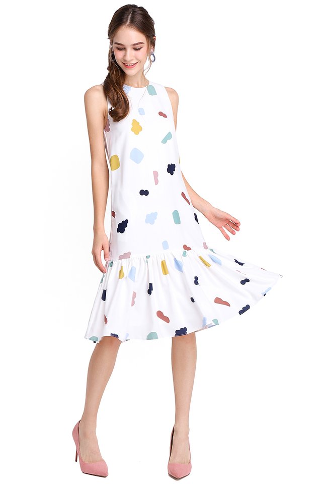 City Of Geometry Dress In White Prints