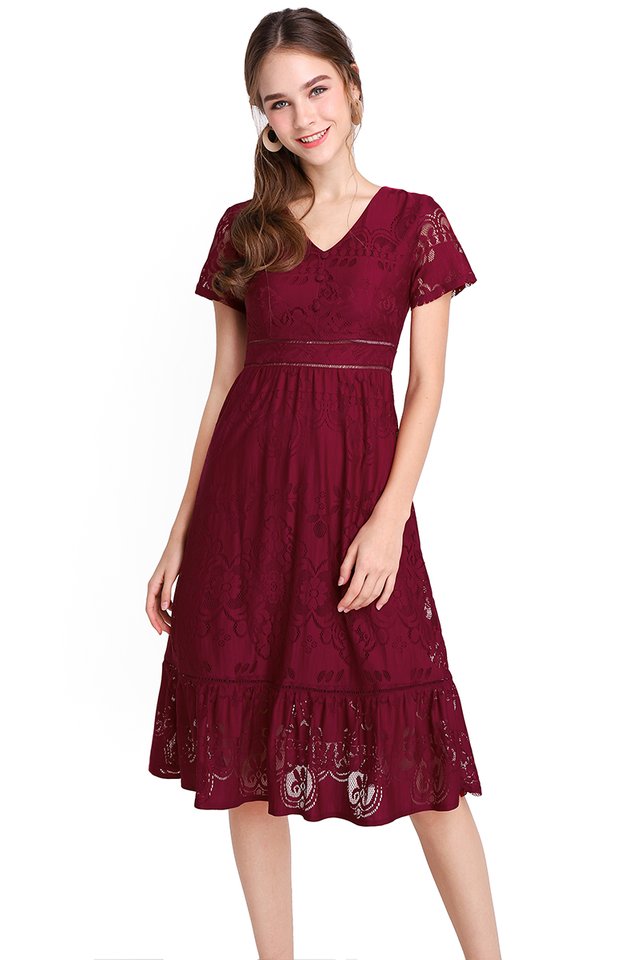 French Chateau Dress In Wine Red