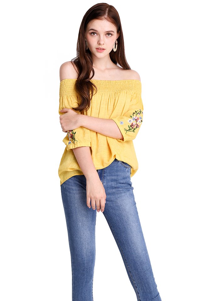 Florets Up My Sleeves Top In Sunshine Yellow