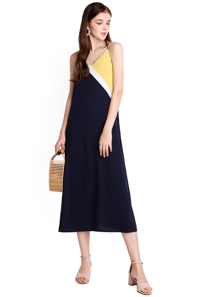 On The Fence Dress In Blue Yellow