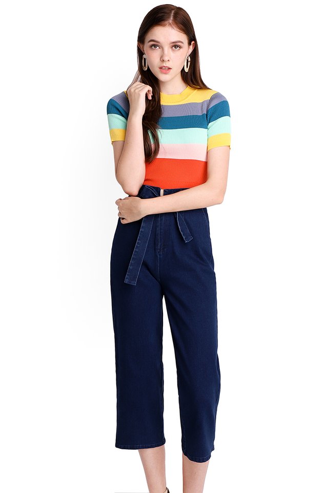 Over The Rainbow Top In Multicolour Stripes