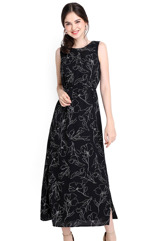 Enchanted Garden Dress In Black Florals
