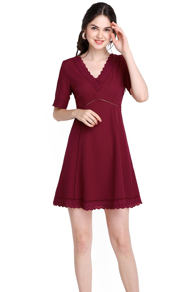 Wholly Romantic Dress In Wine Red