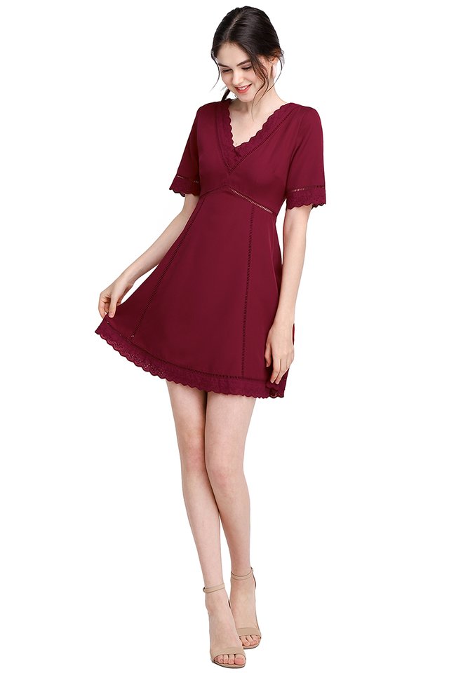 Wholly Romantic Dress In Wine Red