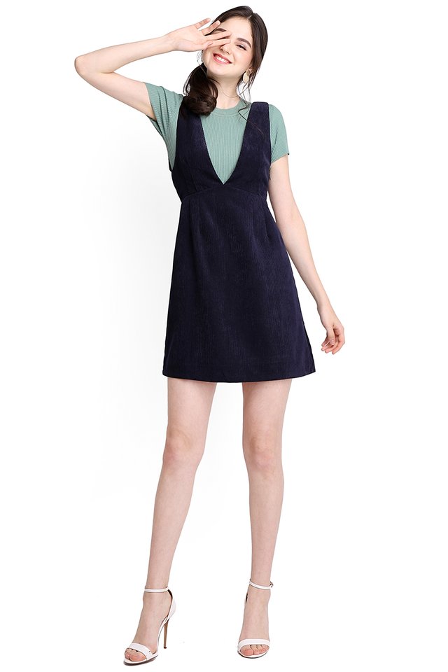 In Time For Spring Dress In Navy Blue
