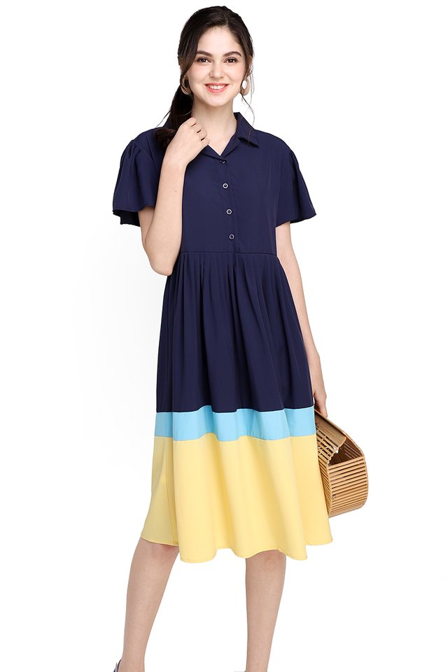 Rainy With A Chance Of Sunshine Dress In Blue Yellow
