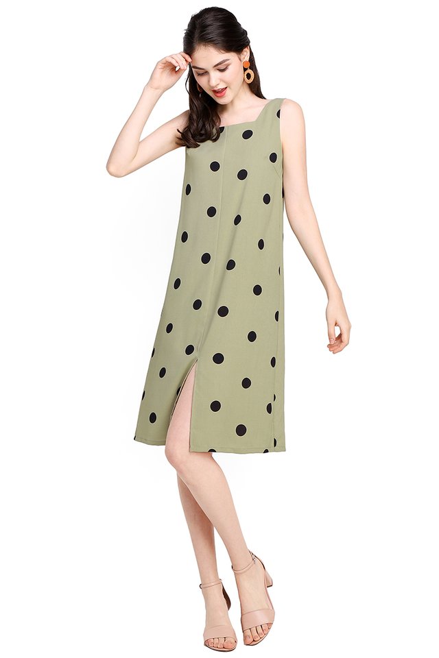 Holiday Bucket List Dress In Olive Dots