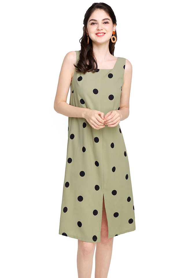 Holiday Bucket List Dress In Olive Dots