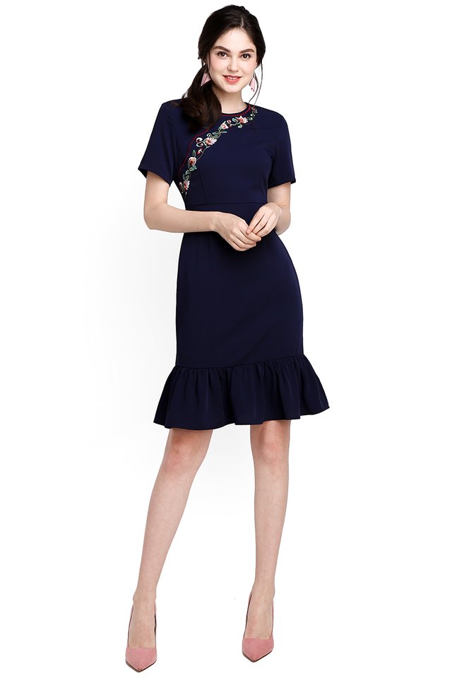 Happiness In Bloom Dress In Navy Blue