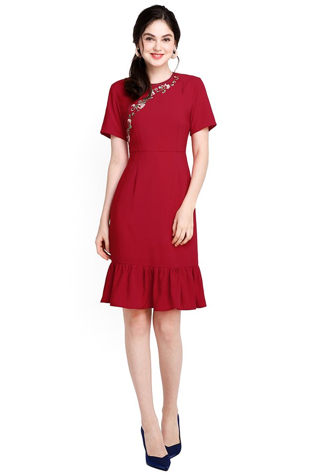 Happiness In Bloom Dress In Festive Red