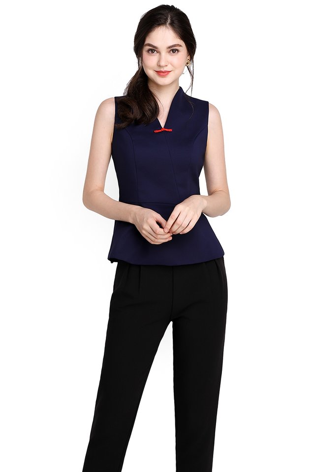 Ode To Spring Top In Navy Blue