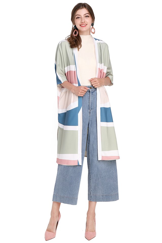 Pantone Longline Kimono In Candy Prints